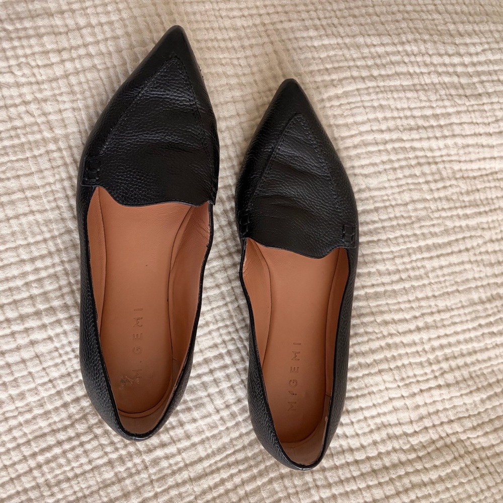 M. Gemi The Gia Black Tumbled Leather Pointed Toe Flats